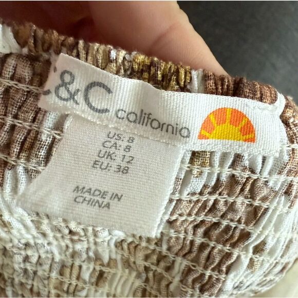 C&C California|Brown Floral linen matching set in Spaghetti Strap Top & Shorts• - Picture 7 of 14